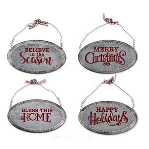 Galvanized Metal Christmas Message Ornaments with